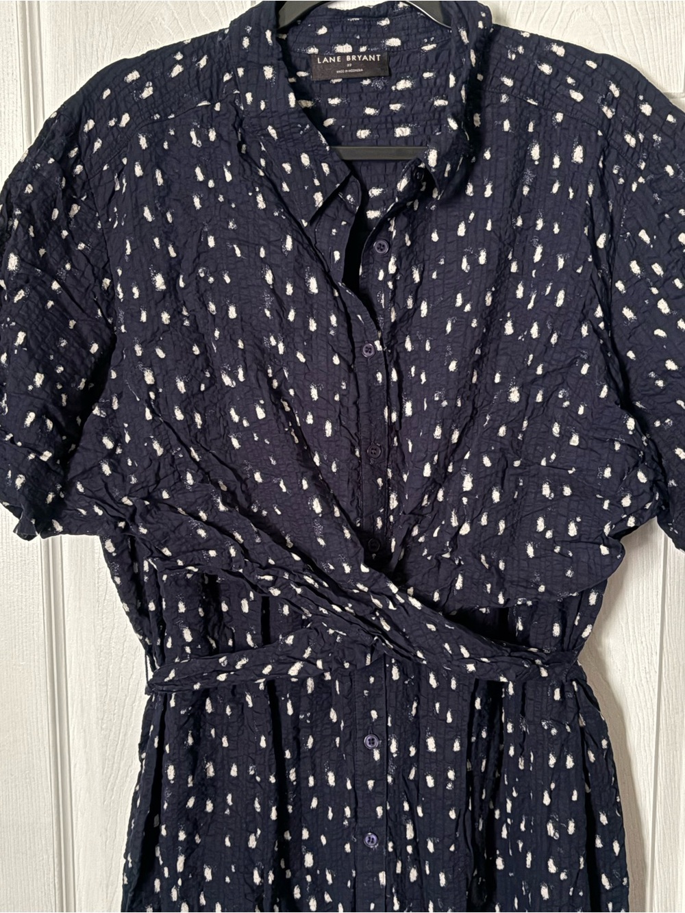 Lane Bryant Short Sleeve Shirt Midi Dress with Waist Tie